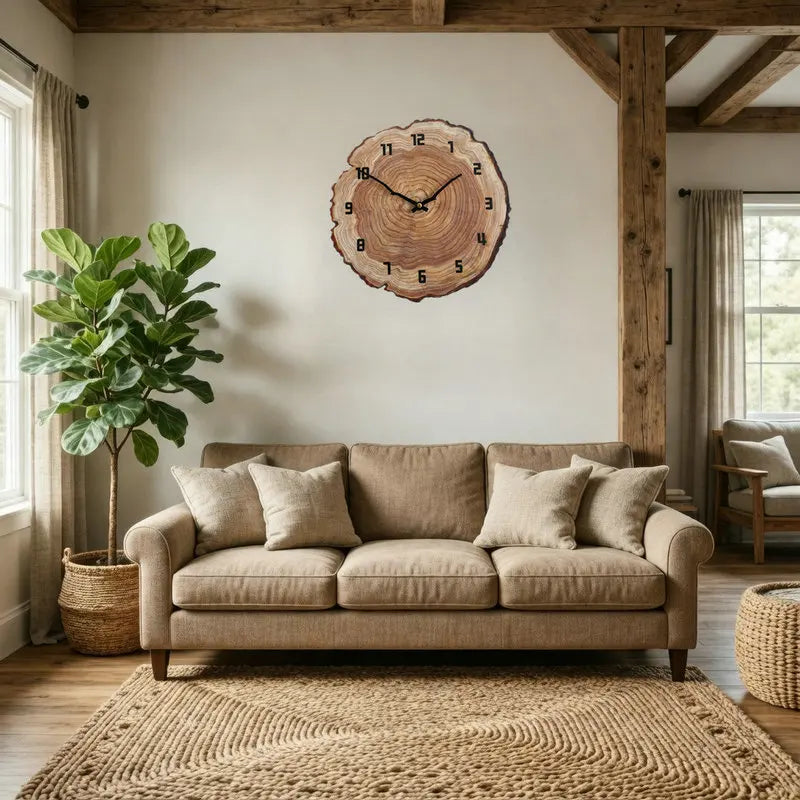 Minimalist Wooden Round Wall Clock, Silent Living Room Decor Ticking Clock