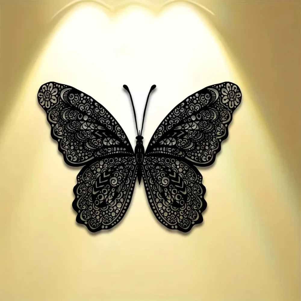 Butterfly Metal Wall Art, Intricate Floral Design, Indoor Outdoor Garden Hanging