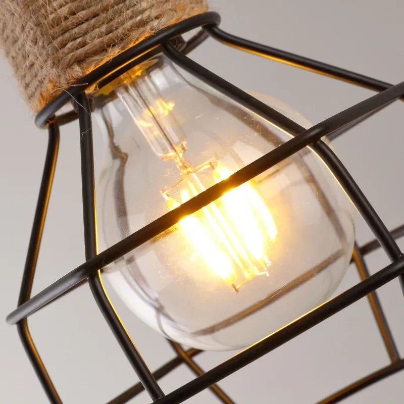 Vintage Pendant Light Hemp Rope Iron Art Industrial Style Originality Chandelier